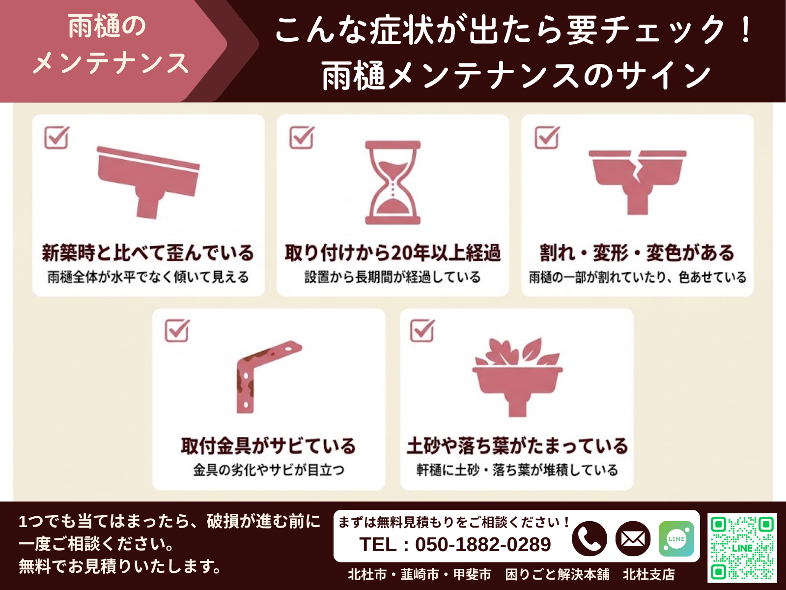 雨樋の修理や掃除などメンテナンスが必要なサイン